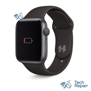 Apple Watch Series 4 showing an empty battery icon for battery replacement