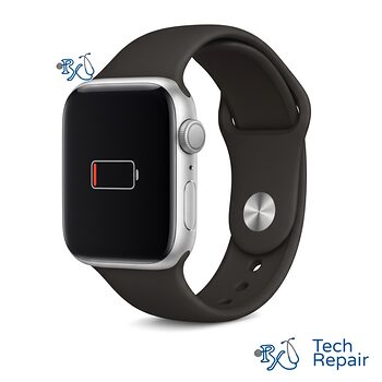 Apple Watch Series 5 showing an empty battery icon for battery replacement