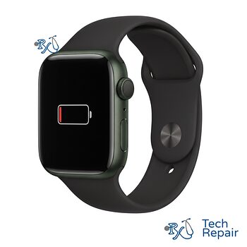 Apple Watch Series 7 showing an empty battery icon for battery replacement